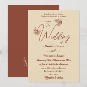 Romantic elegant terracotta butterflies wedding invitation