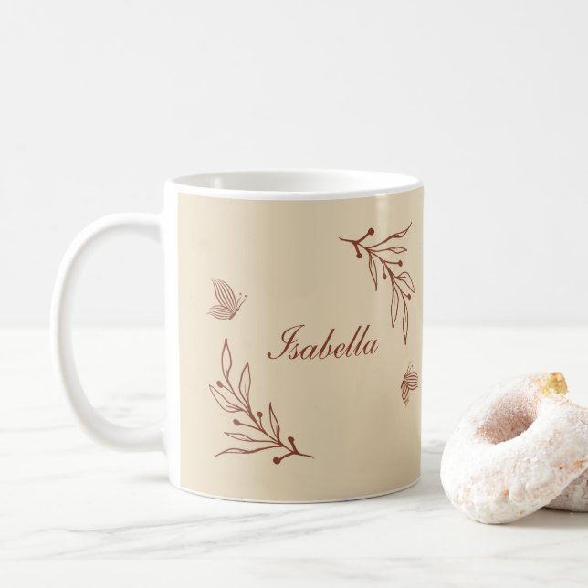 Romantic elegant terracotta floral  coffee mug (With Donut)