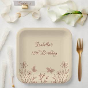 Romantic elegant terracotta floral  paper plate