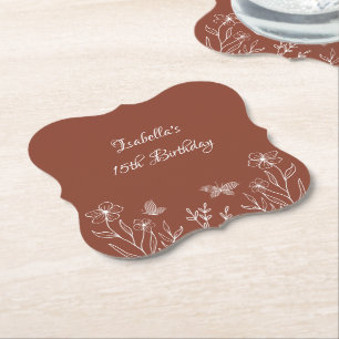 Romantic elegant terracotta floral wedding paper coaster