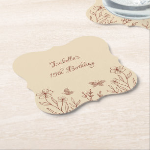Romantic elegant terracotta floral wedding paper coaster
