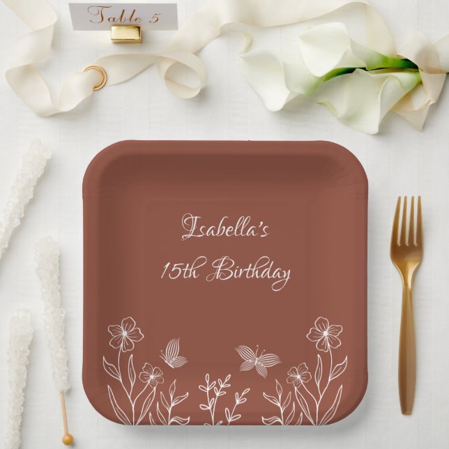 Romantic elegant terracotta floral wedding paper plate (Wedding)