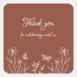 Romantic elegant terracotta floral wedding square sticker