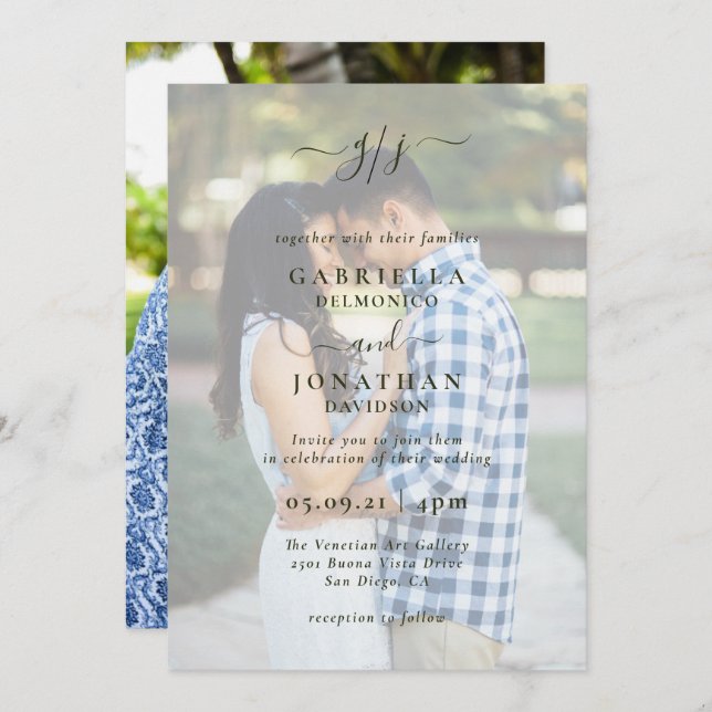 Romantic Elegant Two Photo Monogram Wedding  Invit Invitation (Front/Back)