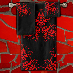 Romantic, Elegant Vintage Damask Red Goth Bath Towel Set