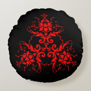 Romantic, Elegant Vintage Damask Red Goth Throw Pi Round Cushion
