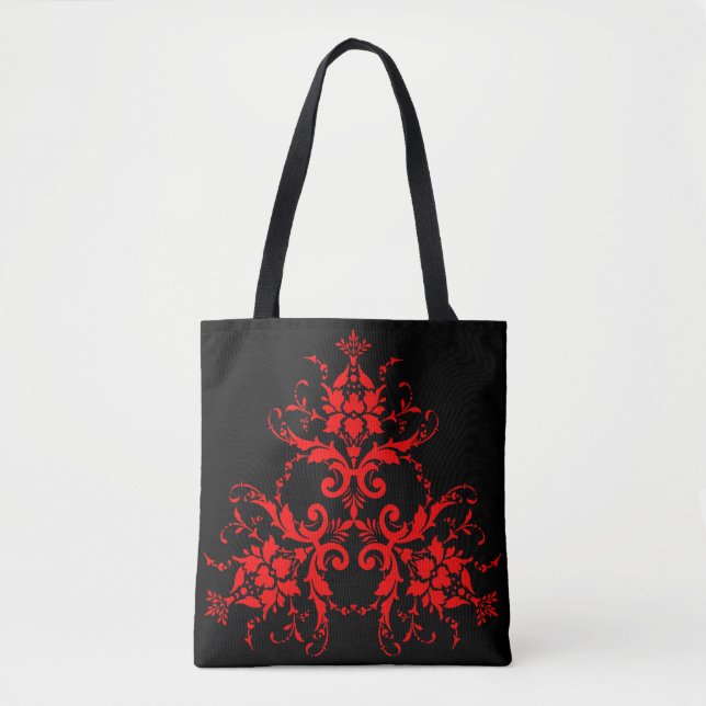 Romantic, Elegant Vintage Damask Red Goth  Tote Bag (Front)