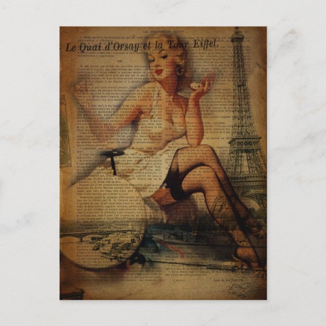 romantic elegant vintage girly paris fashion postcard (Front)