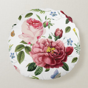 Romantic Elegant Vintage Pink English Roses Round Cushion