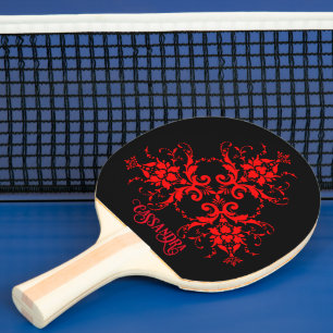 Romantic, Elegant Vintage Red Damask Ping Pong Paddle