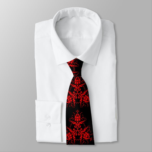 Romantic, Elegant Vintage Red Damask  Tie (Tied)