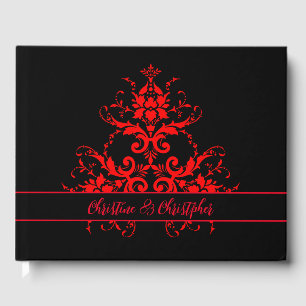Romantic, Elegant Vintage Red  Damask Wedding Guest Book