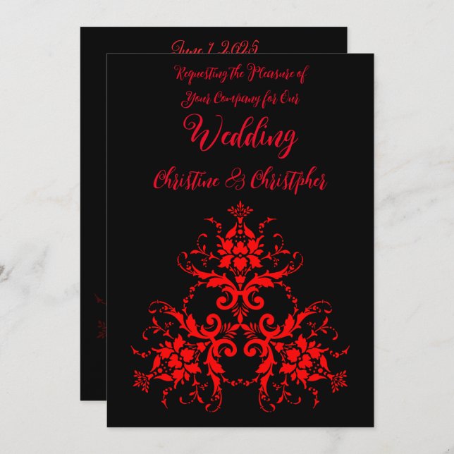 Romantic, Elegant Vintage Red Damask Wedding Invitation (Front/Back)