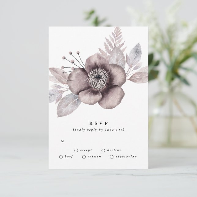 Romantic Elegant Watercolor Floral Wedding RSVP Card (Standing Front)