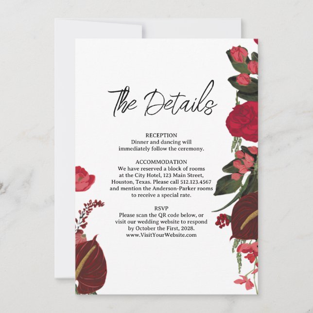 Romantic Elegant Wedding Details Card (Front)