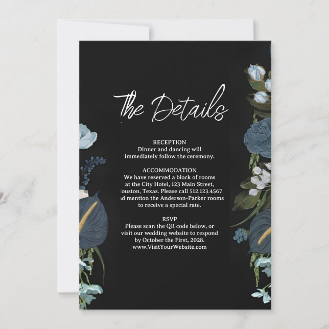 Romantic Elegant Wedding Details Card (Front)
