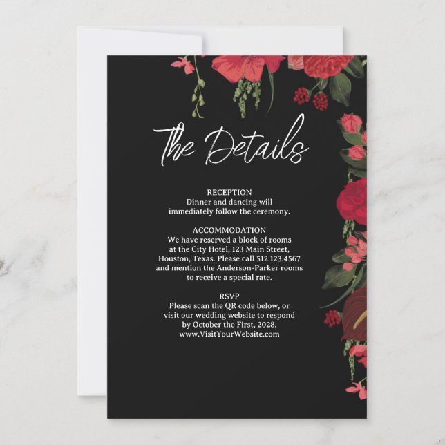 Romantic Elegant Wedding Details Card (Front)