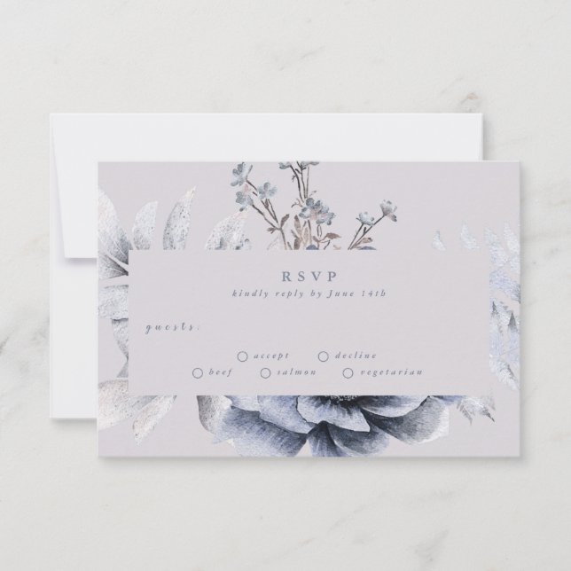 Romantic Elegant Winter Floral Wedding RSVP Card (Front)
