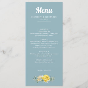 Romantic elegant yellow roses watercolor wedding menu