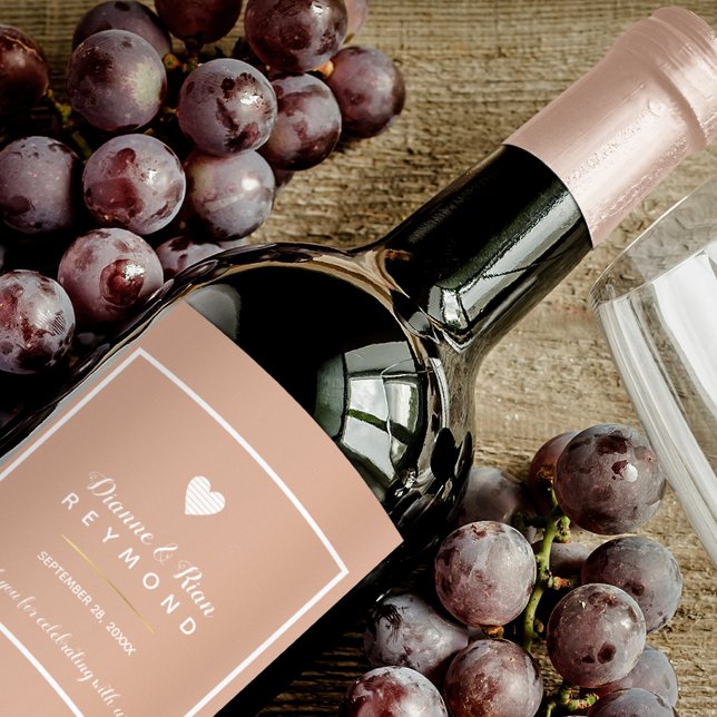 Romantic Elegantly Labelled Wedding Dusty Rose Wine Label (wedding & wine)