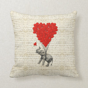 Romantic elephant & heart balloons cushion