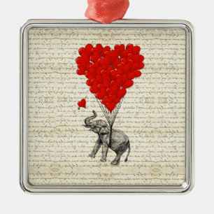 Romantic elephant & heart balloons metal tree decoration