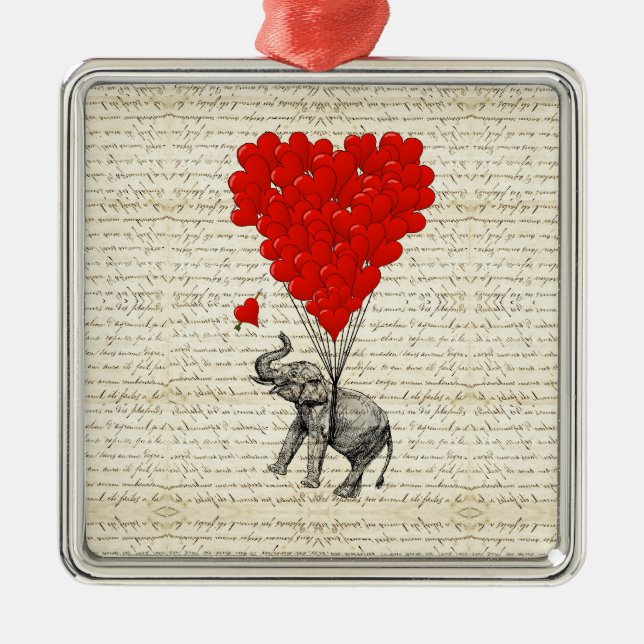 Romantic elephant & heart balloons metal tree decoration (Front)