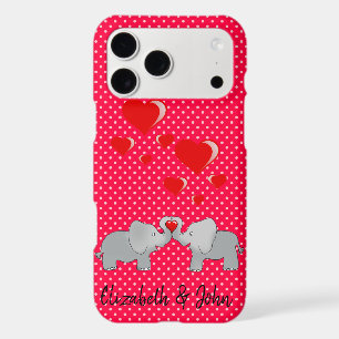 Romantic Elephants Red Hearts On Polka Dots