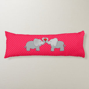 Romantic Elephants & Red Hearts On Polka Dots Body Cushion