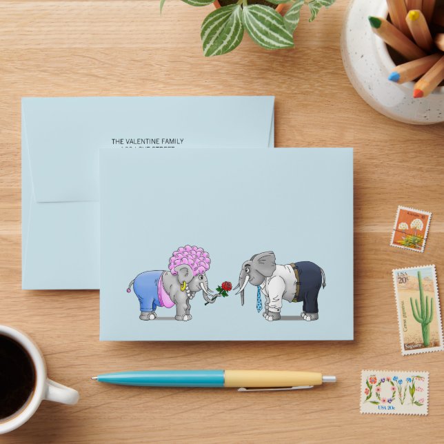 Romantic Elephants Valentines Day Envelope (Desk)