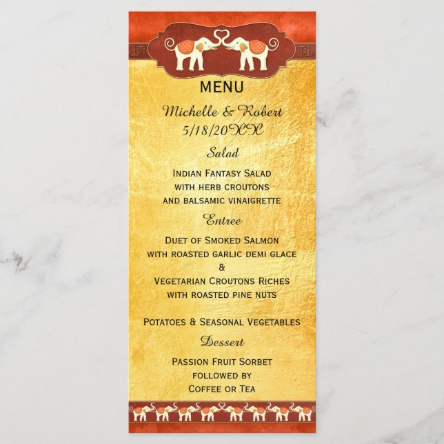 Romantic Elephants Wedding Menu (Front)