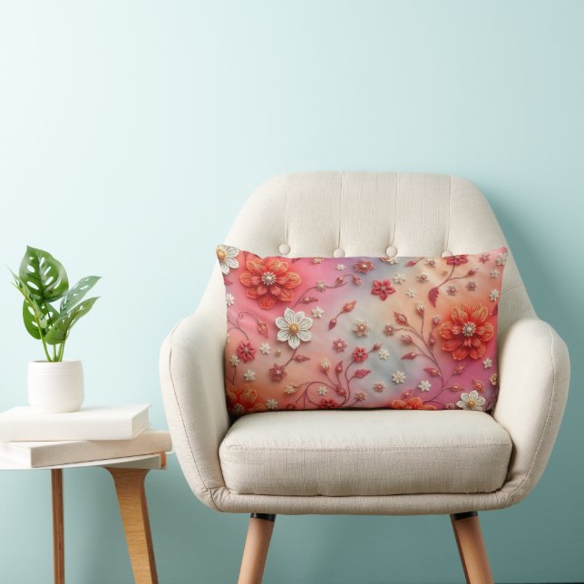 Romantic Embroidered Floral Lumbar Pillow (Chair)
