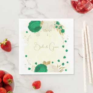 Romantic emerald green & white flowers gold napkin