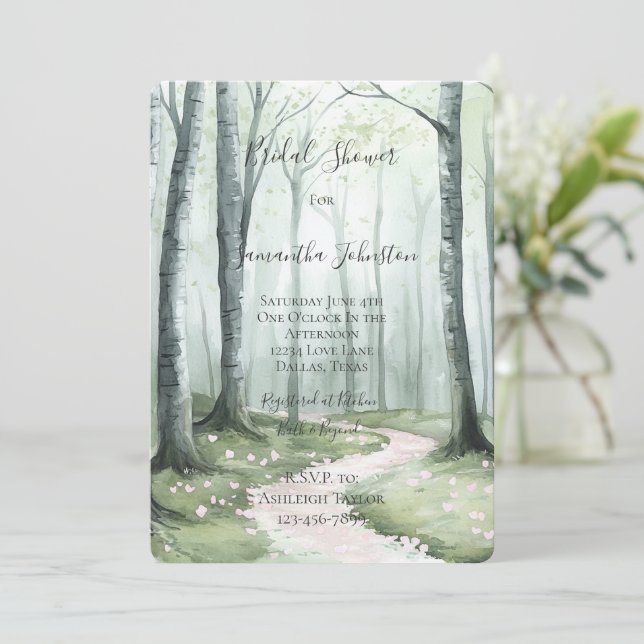 Romantic Enchanted Forest Bridal Shower Invitation (Standing Front)