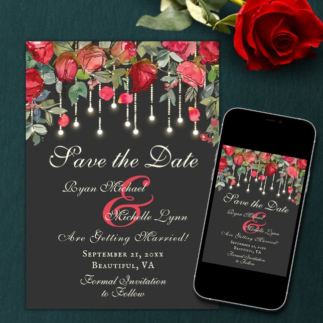 Romantic Enchanting Red Rose Garden Floral Wedding Save The Date (Creator Uploaded)