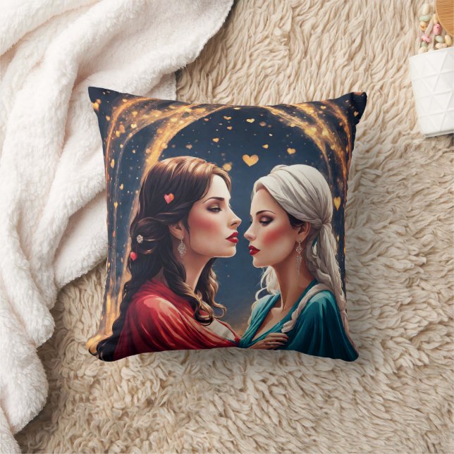 Romantic Encounter Between Two Elegant Women Cushion (Blanket)
