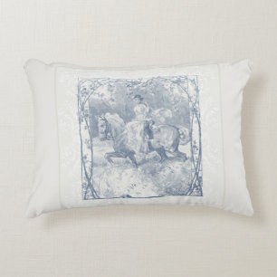 Romantic Equestrian Girl Cottagecore Delft Blue Decorative Cushion