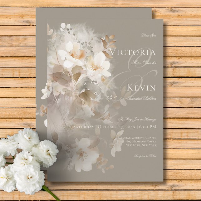 Romantic Ethereal Neutral Beige Floral Wedding Invitation (Romantic Ethereal Neutral Beige Floral Wedding Invitation)