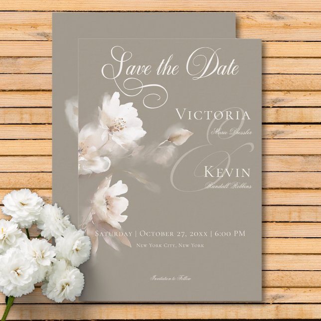 Romantic Ethereal Neutral Beige Floral Wedding Save The Date (Romantic Ethereal Neutral Beige Floral Wedding Save The Date)