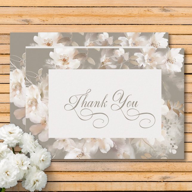 Romantic Ethereal Neutral Beige Floral Wedding Thank You Card (Romantic Ethereal Neutral Beige Floral Wedding Thank You Card)