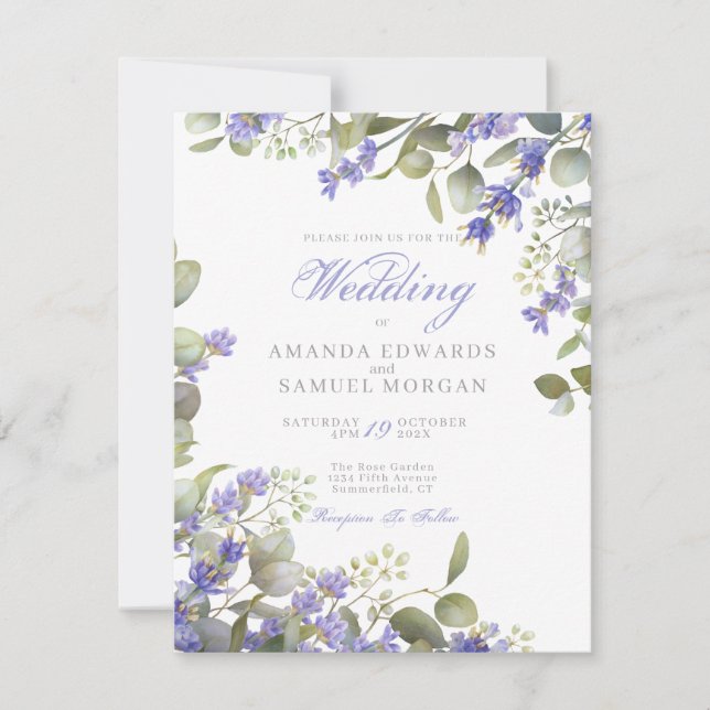 Romantic Eucalyptus & Lavender Wedding Invitation (Front)