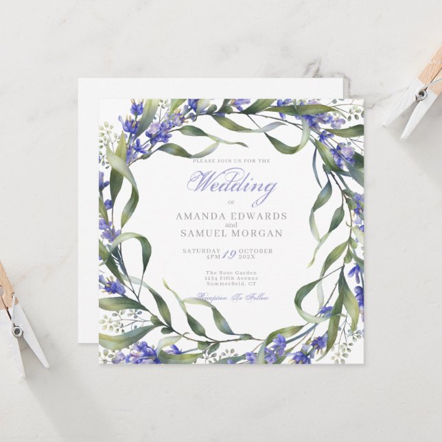 Romantic Eucalyptus & Lavender Wedding Invitation (Front/Back In Situ)