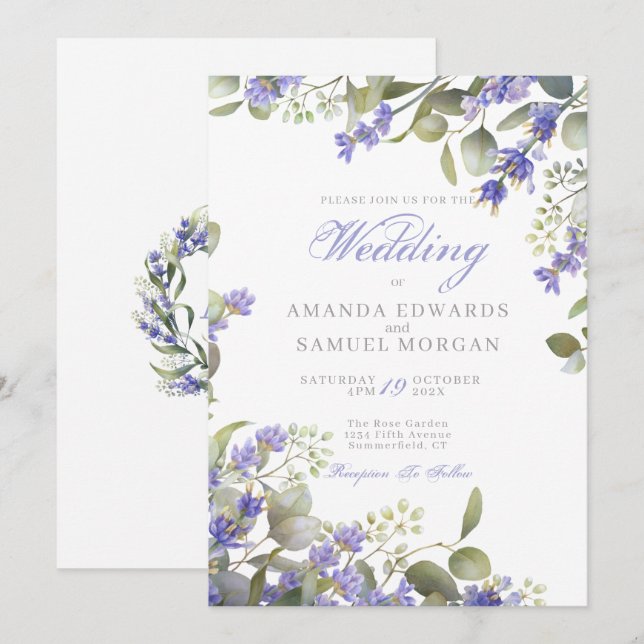 Romantic Eucalyptus & Lavender Wedding Invitation (Front/Back)