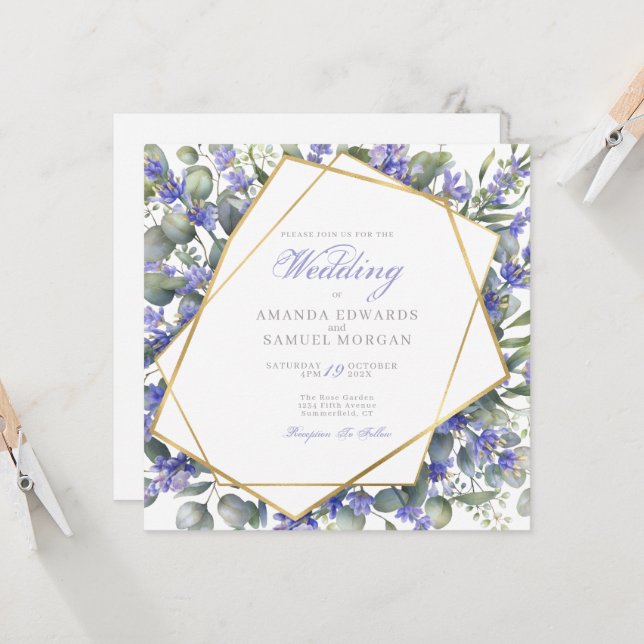 Romantic Eucalyptus & Lavender Wedding Invitation (Front/Back In Situ)