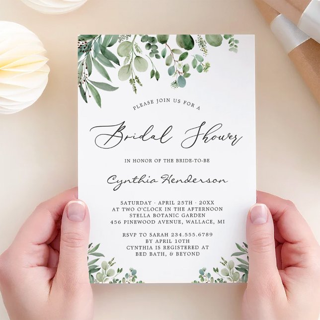 Romantic Eucalyptus Leaves Garden Bridal Shower Invitation (Creator Uploaded)