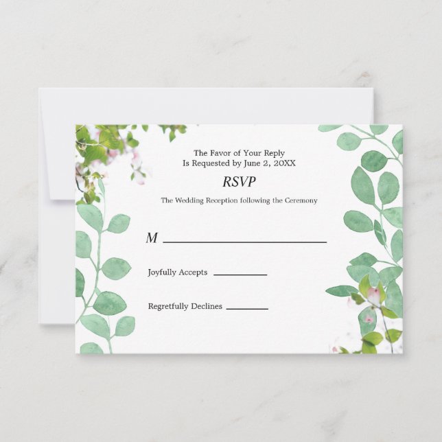 Romantic Eucalyptus Summer Wedding RSVP Card (Front)