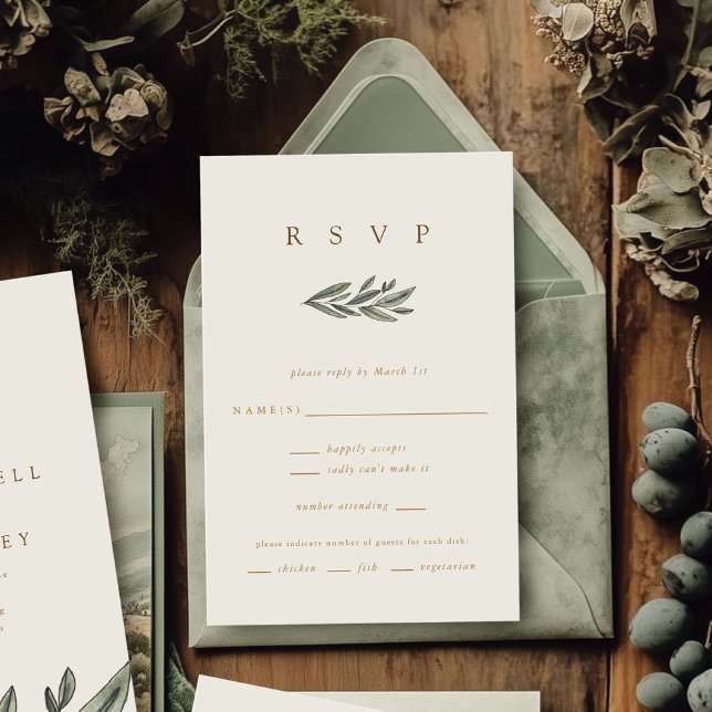 Romantic Evergreen Wedding RSVP Card (Romantic Evergreen watercolor botanical wedding RSVP response cards)