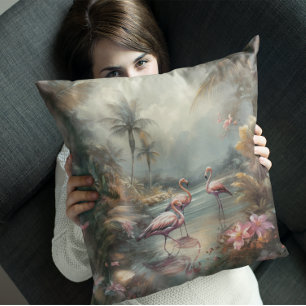 Romantic Exotic Bird Tropical Lagoon Art Cushion