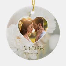 Romantic Faded White Roses Heart Photo Wedding