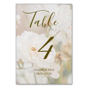 Romantic Faded White Roses Photo Custom Wedding Table Number